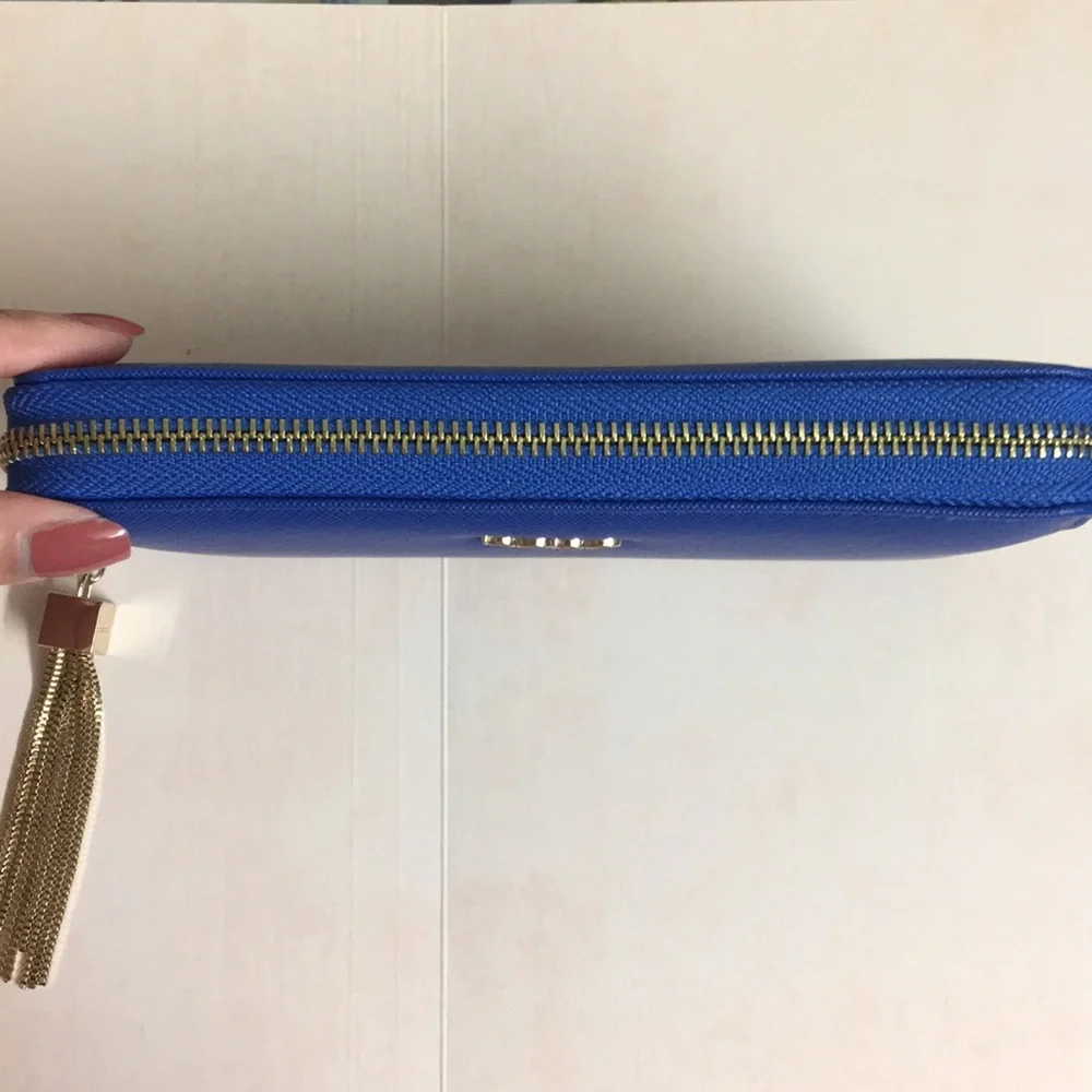 New BEBE Blue Zip Wallet w/ Gold Tassel